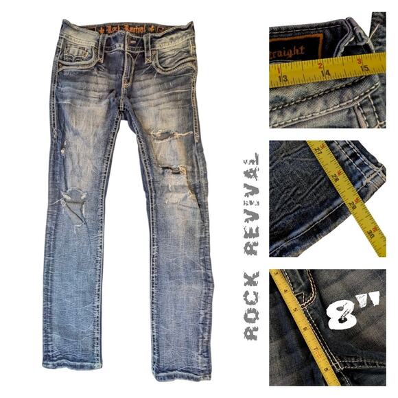 Vintage ROCK REVIVAL Denim Blue Jeans Taye Mid Rise Straight Leg Fit Women's 28 - Picture 8 of 8
